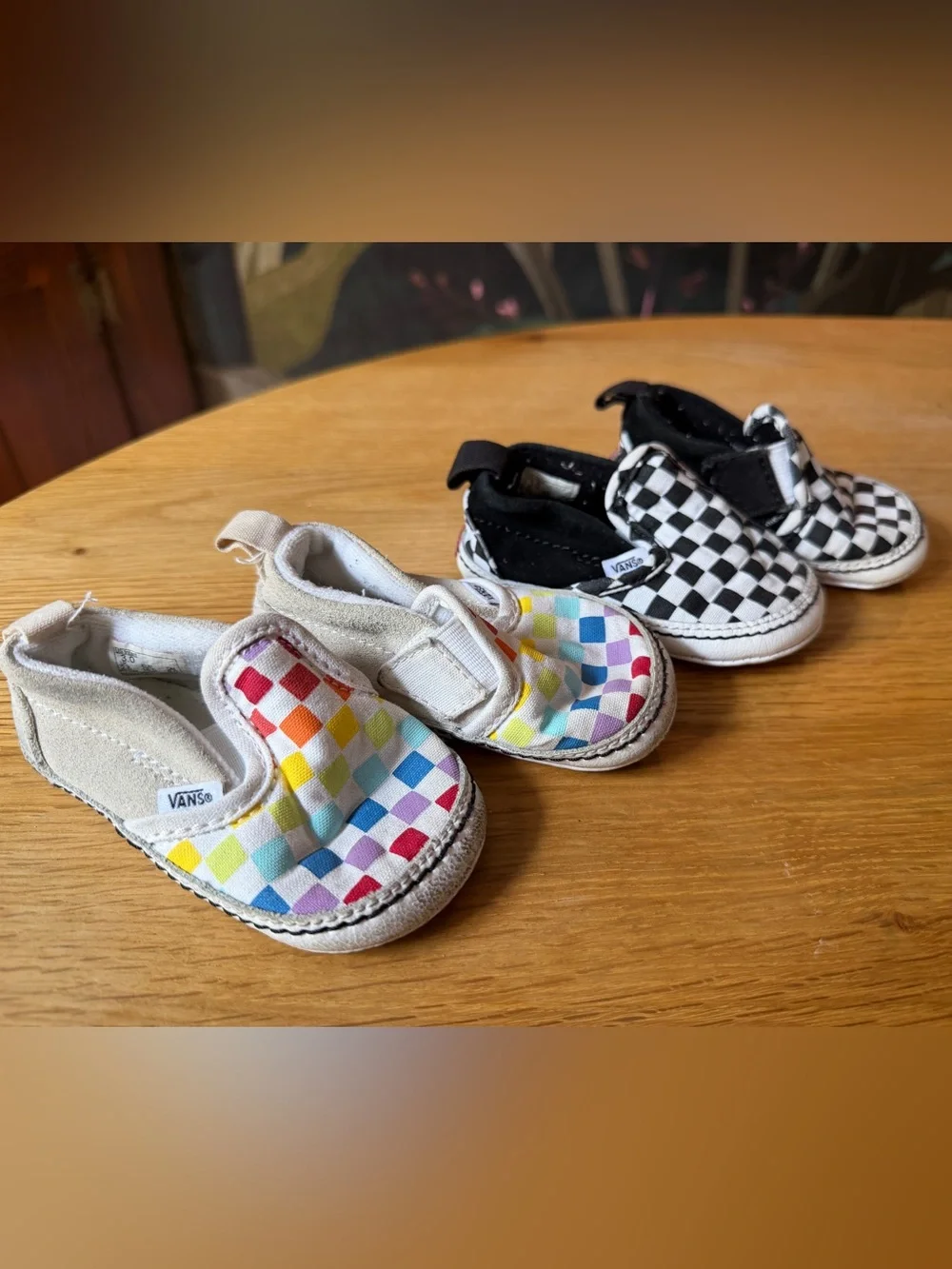 Vans Kids Slip-On Checkerboard Sneakers in rainbow and Black